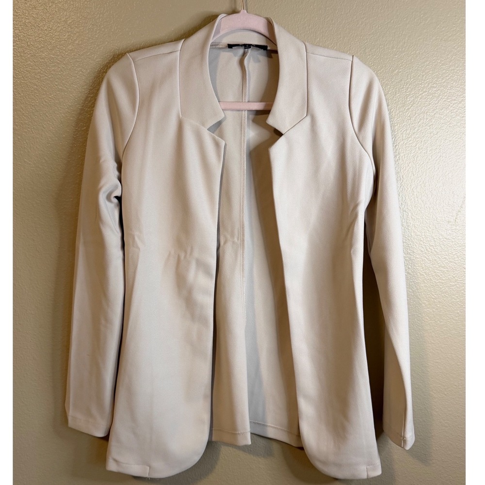 Mine Women Beige Open Front Stretch Crepe Blazer Jacket Size Small NWOT